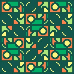Beautiful of Colorful Green, Orange,  Yellow Square and Circle, Repeated, Abstract, Illustrator Pattern Wallpaper. Image for Printing on Paper, Wallpaper or Background, Covers, Fabrics