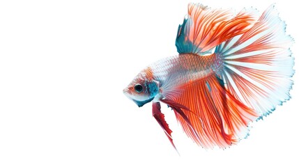 Fototapeta premium Siamese fighting fish in action in tank with white background Thai fighting fish with space for text