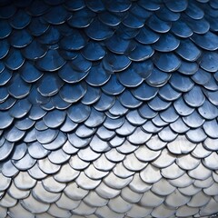 Abstract view of the scales on a fish , showing a pattern of overlapping blue and silver scales
