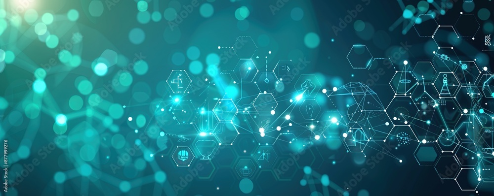 Aufkleber abstract digital network with hexagon icons