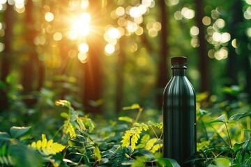 Eco-Friendly Reusable Water Bottle Mockup, Mock Up in Forest Setting &ndash; Sustainability and Nature Theme for Posters, Cards, and Prints