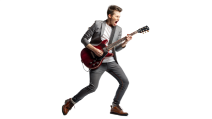 Rock Guitarist Energetically Playing Electric Guitar on Stage