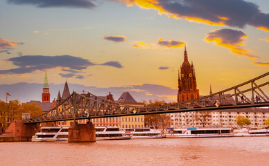 Naklejka premium Frankfurt am Main. Image of Frankfurt am Main skyline during twilight blue hour.
