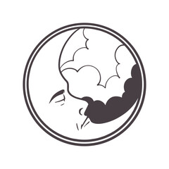 Hand drawn of moon esoteric symbol. Alchemy mystical magic elements in black and white doodle vintage drawing style.