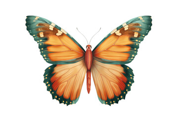Obraz premium A vibrant butterfly with orange and blue wings, transparent, PNG