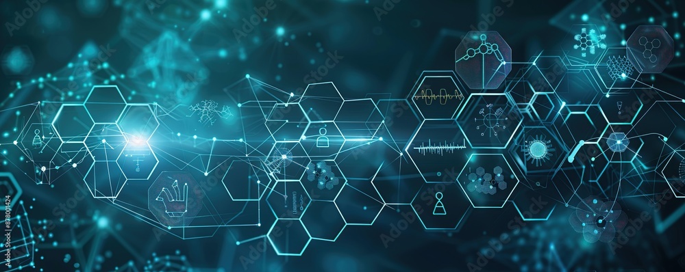 Poster abstract digital network with hexagon shapes