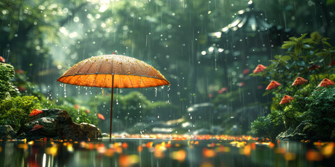 梅雨の晴れ間に虹と青い紫陽花