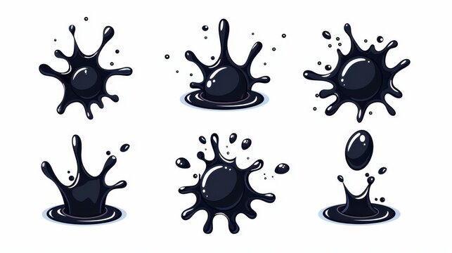 Fun and bold black paint blots vector icons for creative designs. Cartoonish splatters and ink splashes.