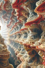 Fototapeta premium Illustration of a stellar meadow, intricate and vibrant, flowers, shades of pink and yellow, detailed landscapes, creatures, black, artwork is inspired, ZdzisBaw BeksiDski's