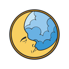 Hand drawn of moon esoteric symbol. Alchemy mystical magic elements in colorful doodle vintage drawing style.