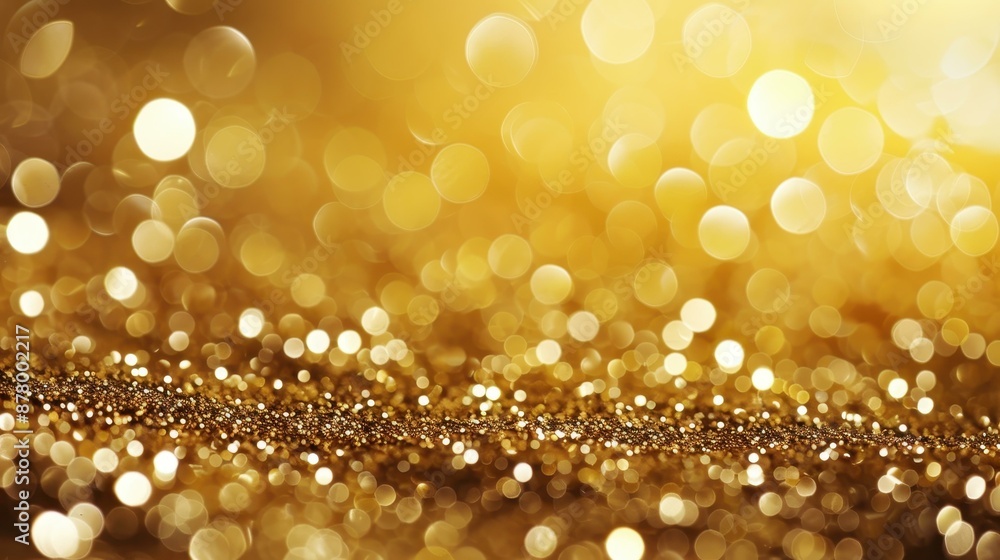 Poster sparkling gold festive background with bokeh glitter texture for xmas banners. panoramic design with