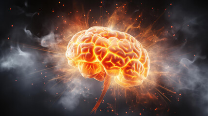 Fototapeta premium Vibrant 3D illustration of a glowing human brain, showcasing creativity and innovation.