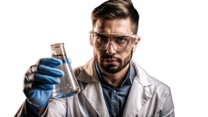 Scientist Conducting Experiment with Beaker in Laboratory