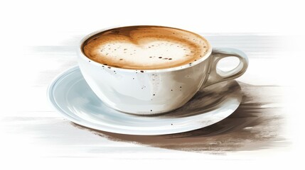 Fototapeta premium Delicate watercolor clip art of coffee mugs and beans.