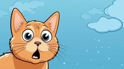 Obraz premium Playful orange tabby cat with speech bubble expresses surprise on a blue background.