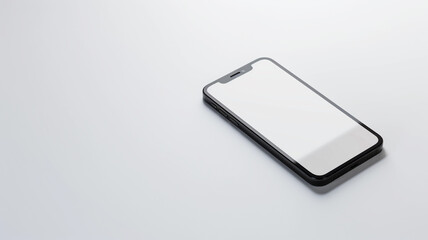 A black Smartphone with a clear screen protector on the front view on a white surface