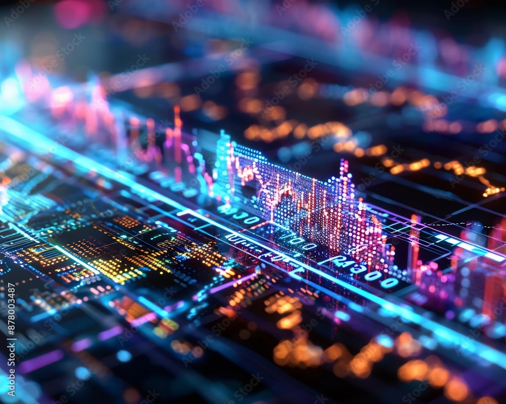 Aufkleber abstract financial graph with glowing data points and futuristic design, representing digital econom