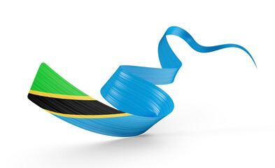 3d Flag Of Tanzania 3d Shiny Waving Tanzania Ribbon Flag On White Background 3d Illustration
