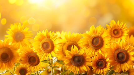 Bright sunflowers blooming under the golden sunlight, creating a beautiful and vibrant summer scene filled with warmth and joy.