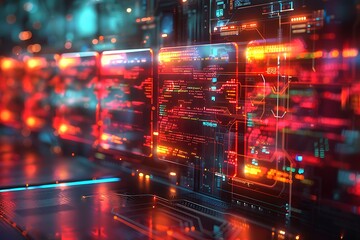  Abstract network grid with files and folders, futuristic software interface, digital document management system, store, search and organize documents, corporate business, paperless office 