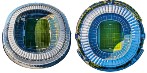 Aerial View of Olympic Soccer Stadium: Set Isolated on Transparent or White Background, PNG