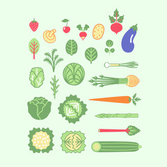 set of vegetables and fruits