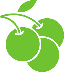 Green cherry icon in flat style.