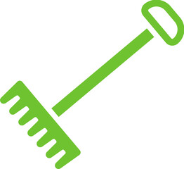 Illustration of green rake icon in flat style.