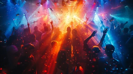 Silhouetted Crowd Celebrating at a Nightclub