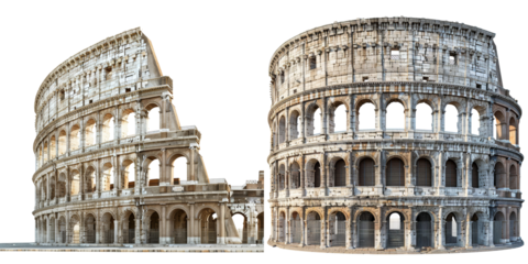 3D Rendering of an Ancient Roman Coliseum Set Isolated on Transparent or White Background, PNG