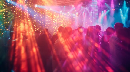 Blurred silhouettes in a vibrant nightclub