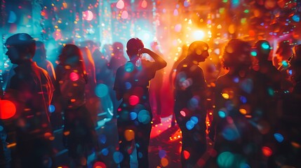 Silhouettes Dancing in a Vibrant Nightclub