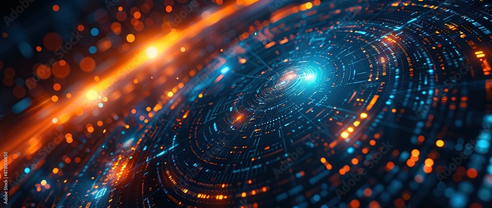 Aufkleber abstract digital interface with glowing circles and lines
