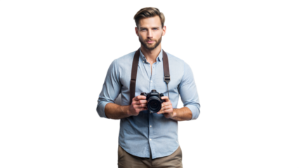 Professional Photographer Holding Camera In Studio Setting