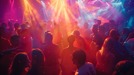 Obraz premium A Crowd of People Dancing Under Colorful Stage Lights