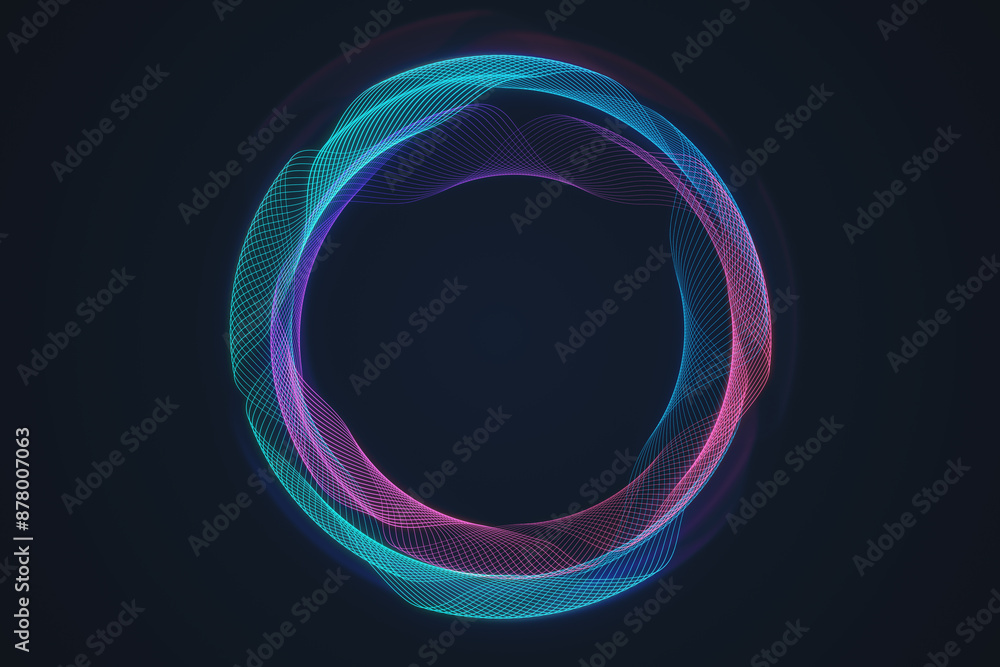 Aufkleber Creative digital tech circle on dark backdrop. Big data and technology concept. 3D Rendering.