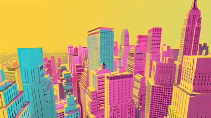 Obraz premium Risograph riso print travel poster, card, wallpaper or banner illustration, modern, isolated, clear and simple of Broadway, Theater District, New York City, USA. Texture, backdrop, screen printing