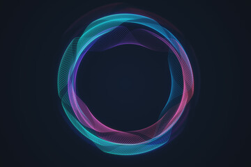 Creative digital tech circle on dark backdrop. Big data and technology concept. 3D Rendering.