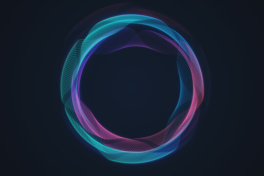 Creative digital tech circle on dark backdrop. Big data and technology concept. 3D Rendering.