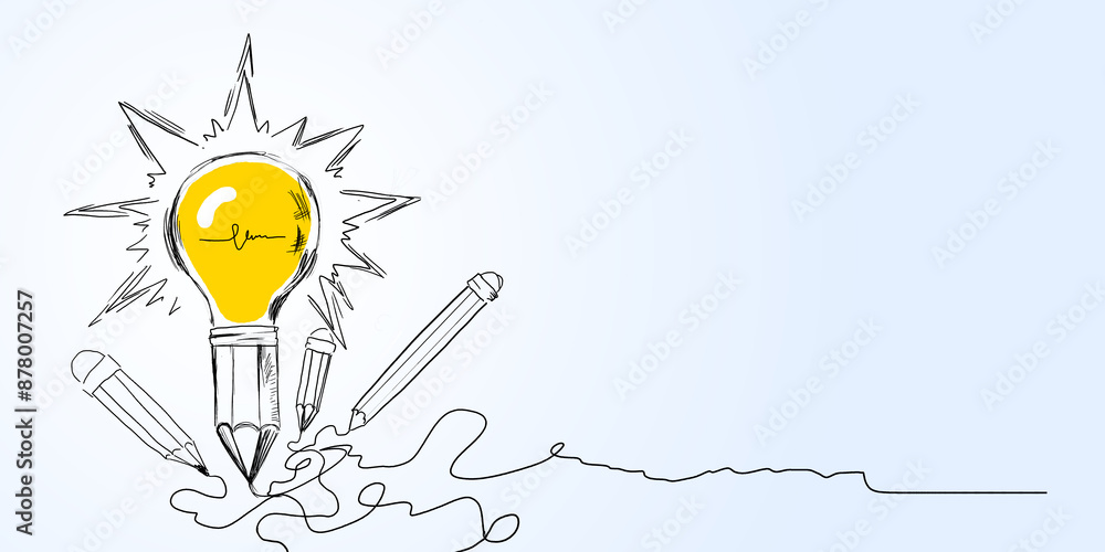 Poster abstract light bulb pencil sketch on white background with mock up place. idea and innovate concept.