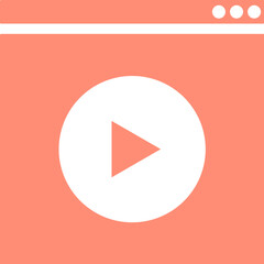 Online video play icon in orange and white color.