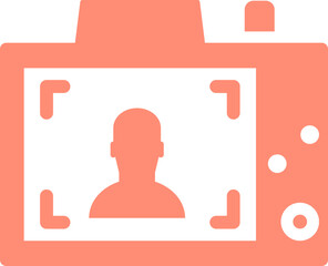 orange and white photo camera icon in flat style.