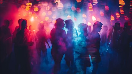 Obraz premium Silhouettes of People Dancing in a Club