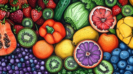 coloring book All sorts of fruits and vegetables.