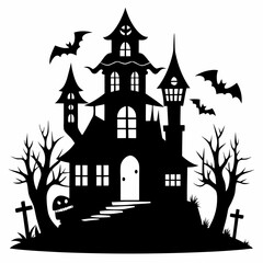 haunted house vector illustration, halloween haunted house isolated on white, haunted house on a hill, house vector art