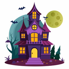 haunted house vector illustration, halloween haunted house isolated on white, haunted house on a hill, house vector art