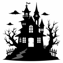 haunted house vector illustration, halloween haunted house isolated on white, haunted house on a hill, house vector art