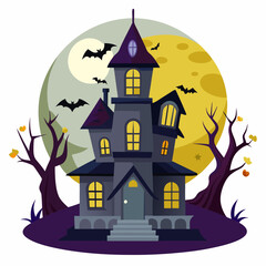 haunted house vector illustration, halloween haunted house isolated on white, haunted house on a hill, house vector art