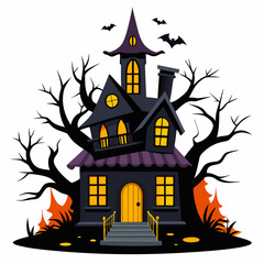 haunted house vector illustration, halloween haunted house isolated on white, haunted house on a hill, house vector art