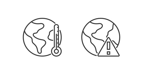 Black And White Icons Representing Natural Disasters Include A Globe With A Thermometer Indicating Global Warming